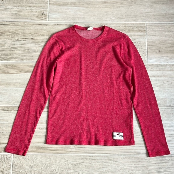 Hollister Tops - Hollister Red Ribbed Long Sleeve Crew Neck Shirt